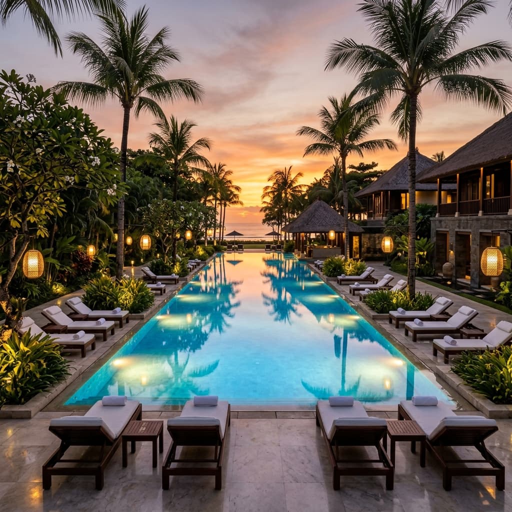 Stanzel Grand Resort pool at dusk β special offers